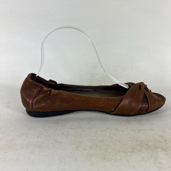 Palladium Ballet Flats Women's 7.5 Brown Leather Slip-On Peep Toe Preppy Comfort - Picture 3 of 10